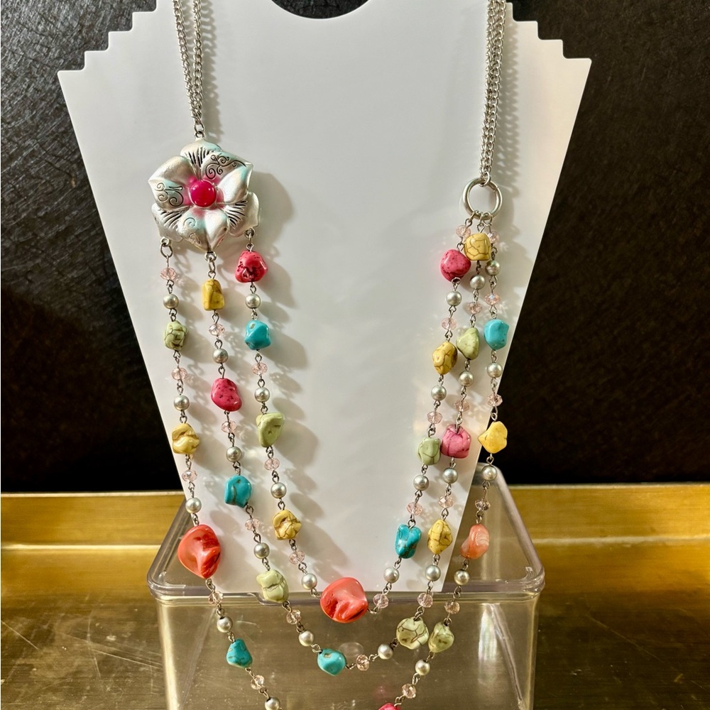 Colorful Beaded Necklace with Silver Accents